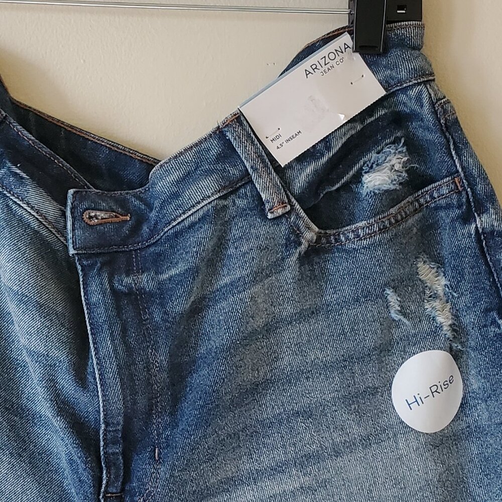 Arizona Women's Dark Torn Hi Rise Midi Jeans SZ 19 - Picture 3 of 8